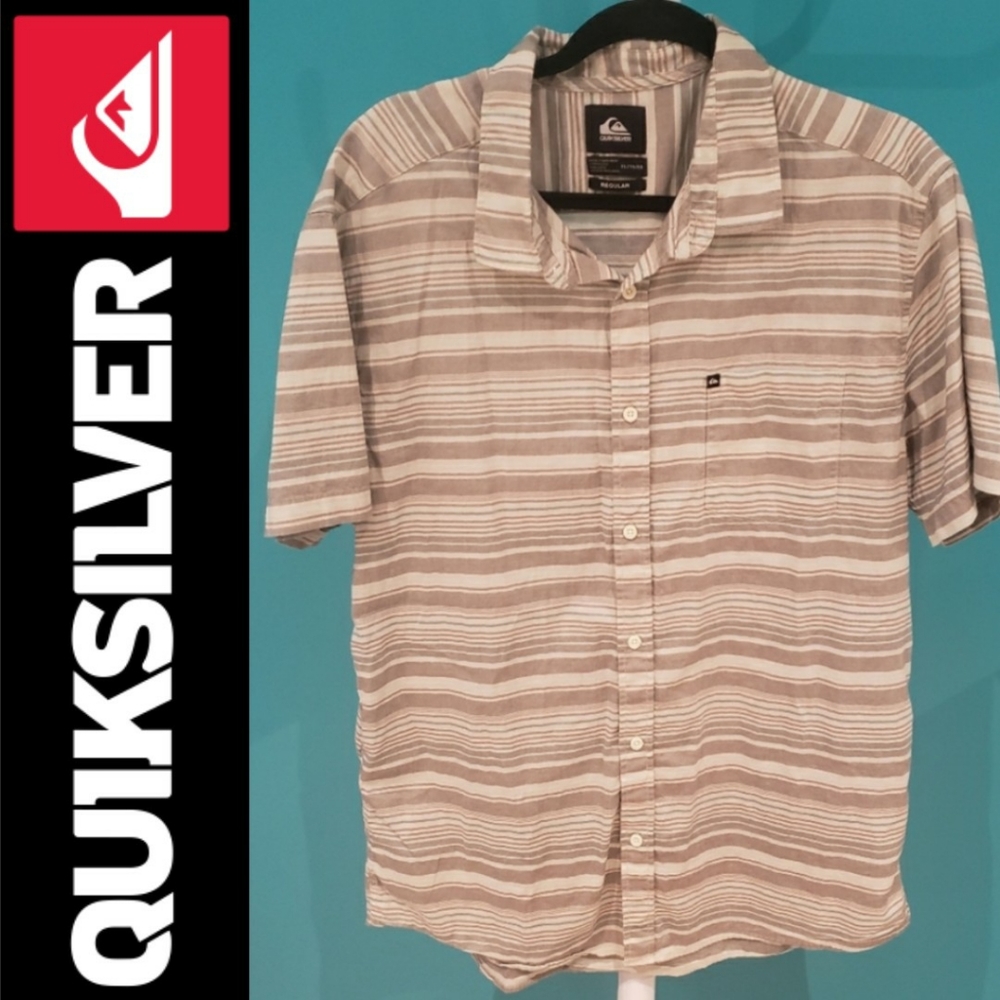 Quicksilver Striped Button Down Short Sleeve Shirt